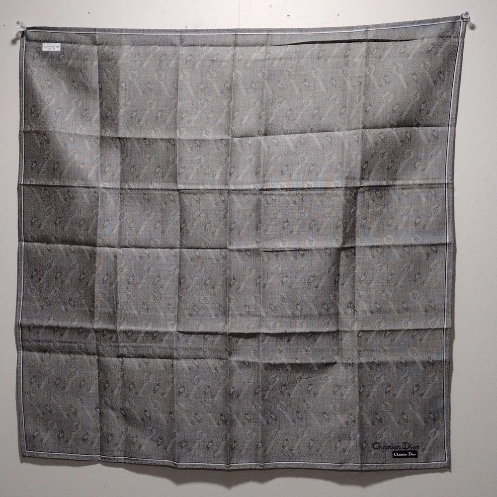 CHRISTIAN DIOR Women's 100% Cotton Grey Print Square Pocket Scarf - 19x19-inch